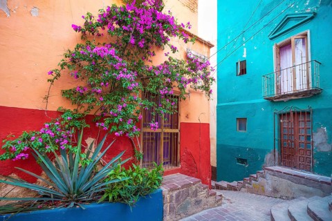 Guanajuato, Mexico, colorful colonial streets and architecture in Guanajuato historic center