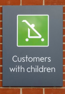 Waitrose parking sign for customers with children, UK