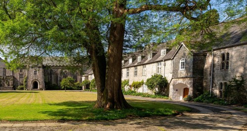 The Great Hall in courtyard of Dartington estate, Dartington, south Devon, England, UK