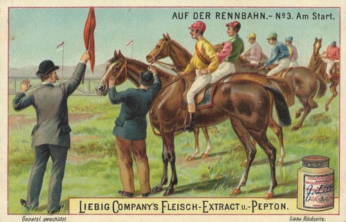 Picture series At the racecourse, At the start, Liebig picture, digitally restored reproduction of