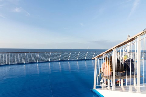 Upper deck of the TT-Line ferry Nils Holgersson on the crossing from Rostock in Germany to
