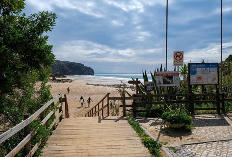 Raposeira, Algarve, Portugal - Surfer beach Praia do Zavial on the Mediterranean coast between