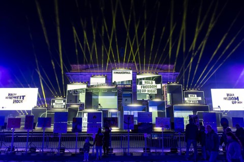 Light installation at the Brandenburg Tor to mark the 35th anniversary of the fall of the Berlin