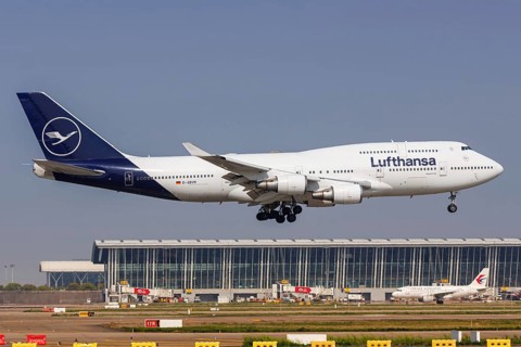 A Lufthansa Boeing 747-400 aircraft with the registration D-ABVM at Pudong Airport (PVG) in