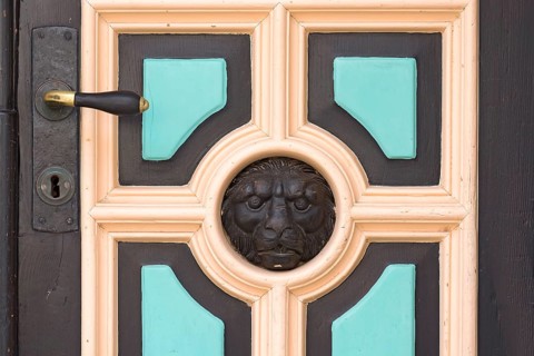 Front door with a lion's head, Wismar, Mecklenburg-Vorpommern, Germany