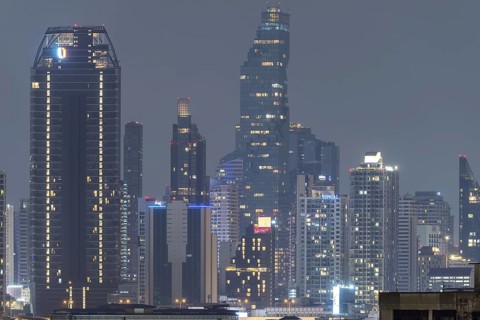 Panorama from Golden Mount, skyline of Bangkok, Thailand