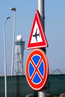 Traffic sign VZ 101-10, flight operations, absolute stopping, at the Polderbaan, a runway in the
