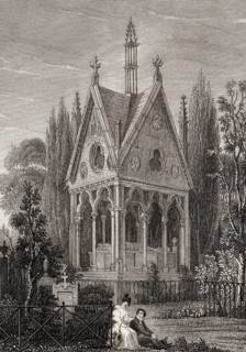 The monument of Abelard and Heloise, Père Lachaise Cemetery, Paris, antique steel engraved print,