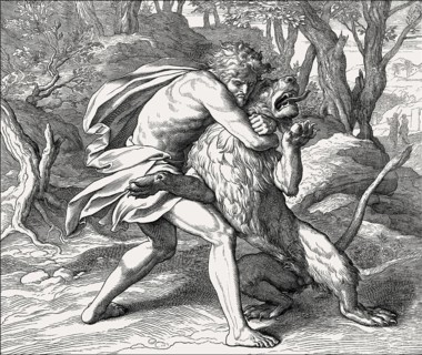 Samson Slaying the Lion, Old Testament, by Julius Schnorr von Carolsfeld, 1860