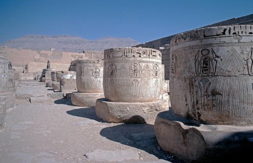Column remains, Holy of Holies, Medinet Habu, Thebes-West, Luxor, Nile Valley, Egypt, September