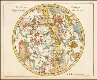 Sign of the zodiac, the southern hemisphere designed for the present time, 1805, star chart,