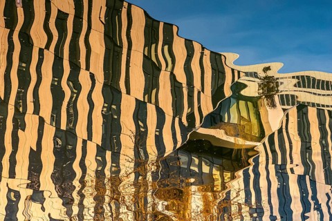 Abstract water reflection, Kö-Bogen building at the Hofgarten, Düsseldorf, North Rhine-Westphalia,