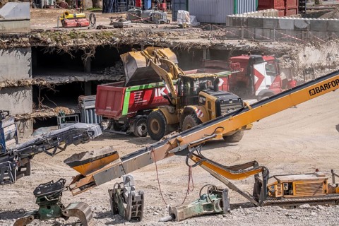 Construction site, demolition, demolition of a large building, the former high-rise building of the