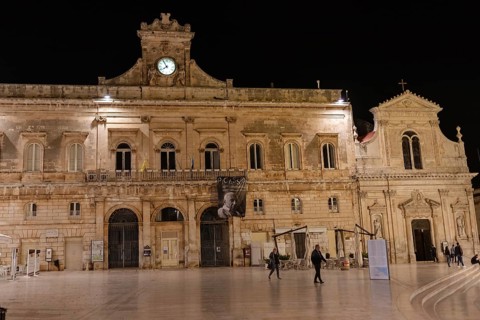 OSTUNI, ITALY - OCTOBER 1, 2018: Piazza della Liberta in Ostuni in Plugia. This town is known as