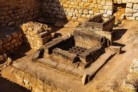 Former well in the ancient archaeological site of Sumhuram, near the city of Taqah, Dhofar