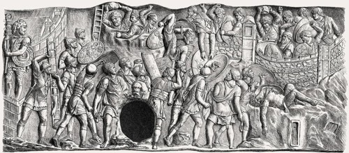 Bas-relief of the Dacian Wars at the Trajan's Column, a Roman triumphal column in Rome, Italy