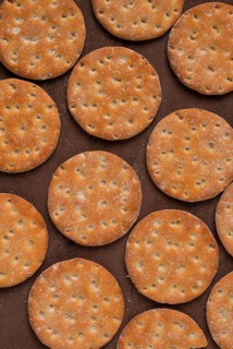 Crispbread, round, with salt and herbs, top view, food concept, no people