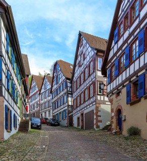 Historic half-timbered houses on the market square, Schiltach, Black Forest, Baden-Württemberg,