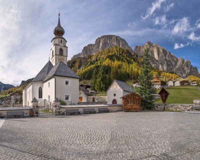 Church in Colfosco, Colfosco, Alta Badia, Corvara, Sassongher, Dolomites, South Tyrol