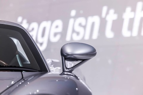 Porsche Museum Stuttgart-Zuffenhausen. Porsche Carrera GT built in 2003. Exterior mirror. The