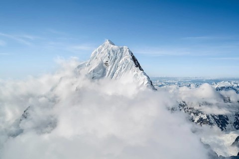 Aerial view, Extreme Ridge of Mount Huntington, 3731 m, Alaska Range, Alaska, USA