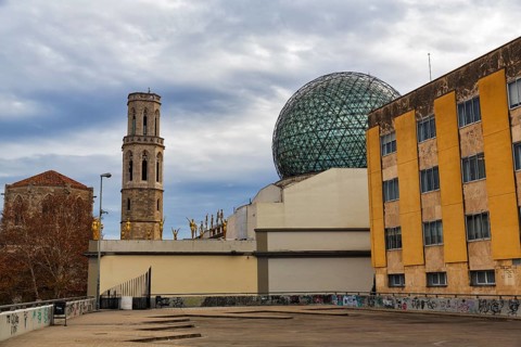 Dali Theatre-Museum and Sant Pere church tower, architecture, Figueres, Costa Brava, Girona,