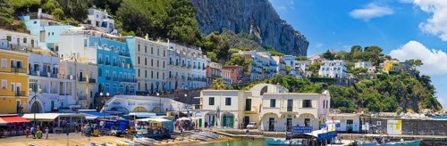 Capri, Campania, Italy, June 16, 2022: Italy, scenic views of Capri Island Bay. Ships yachts and