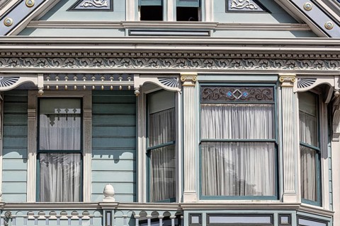 Victorian house, detail of the ornate façade, Painted Ladies, Alamo Square, San Francisco,