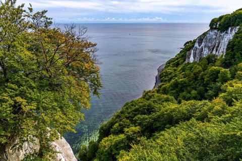 Chalk cliffs of Rügen, Königsstuhl rock formation, in the Jasmund National Park, view of the Baltic