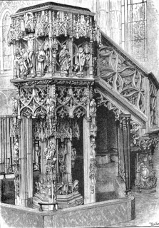 The pulpit of Strasbourg Cathedral, Strasbourg Cathedral, 1880, France, illustration, reproduction