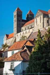 The castle hill with St Servatius collegiate church and castle above the houses of the old town,