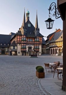 Market square with town hall, Wernigerode, Harz, Saxony-Anhalt, Germany