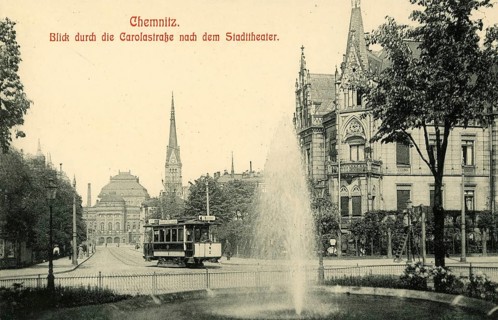 View through the Carolastraße to the city theatre, 1912, Chemnitz, Saxony, Germany, digitally