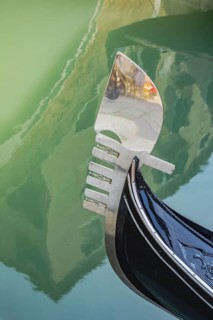 Bow fitting of a gondola, San Marco district, Venice, lagoon city, Veneto, Venice, Italy