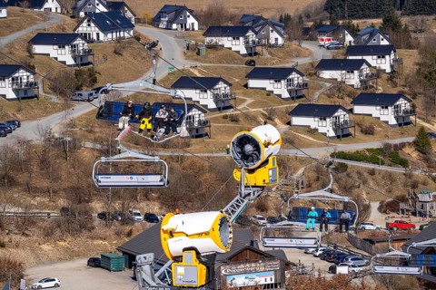 Winter sports area in the Sauerland, Winterberg ski lift carousel, artificial snow slopes,