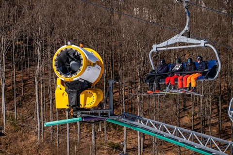 Winter sports area in the Sauerland, Winterberg ski lift carousel, artificial snow slopes,