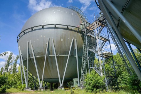 Spherical gas tank, Marienpark, Lankwitzer Straße, Mariendorf, Tempelhof-Schöneberg, Berlin,
