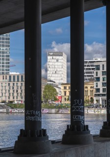 Bridge piers of the Humboldthafen Bridge at Berlin Central Station, Germany