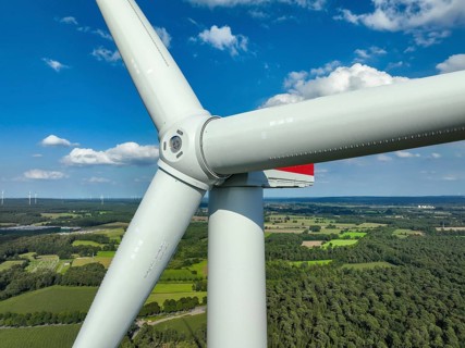 Dorsten, North Rhine-Westphalia, Germany, new construction of a wind turbine. Wind farm Große Heide