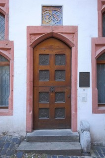Front door at Nassau House, Fish Market, Old Town, Limburg, Hesse, Germany
