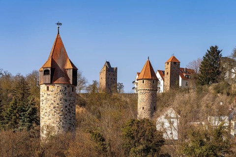 4 towers of the town wall in Fritzlar, Schwalm-Eder district, Hesse, Germany