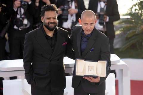 Cannes, France - 24.5.2024: Adnan Al Rajeev and Tawfeek Barhom, winner of the Short Film Award for