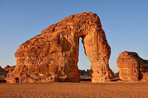 Elephant Rock or Elephant Rock in First Daylight, AlUla, Medina Province, Saudi Arabia, Arabian