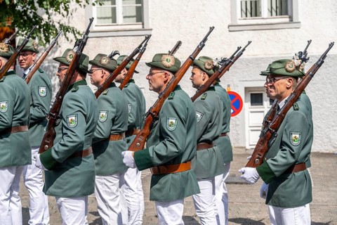 Rifle festival in Bad Fredeburg, in the Sauerland region, marching of the rifle companies in the