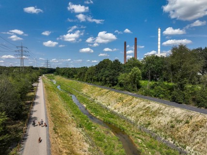 Bottrop, North Rhine-Westphalia, Germany, Renaturalised Boye, the tributary of the Emscher, was