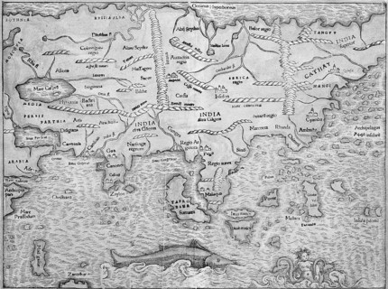 Asia, woodcut map from Sebastian Münster Cosmographey oder Beschreibung aller Länder, Basel 1578
