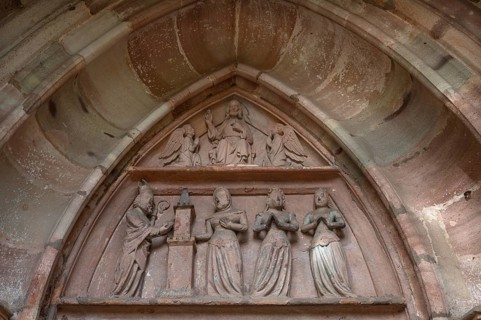 Tympanum above the entrance portal of St Nicholas and St Ulrich Church, Kirchenberg 15,