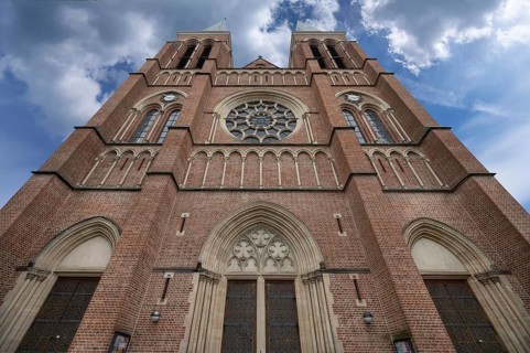 Main façade of the neo-Gothic parish church Bregenz-Herz Jesu, consecrated in 1906, Bregenz,