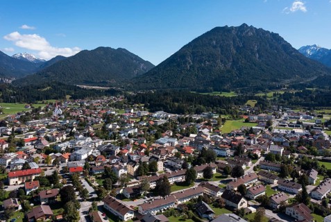 Drone shot, city view, Reutte, Tiroler Außerfern, Lechtal, Tyrol, Austria