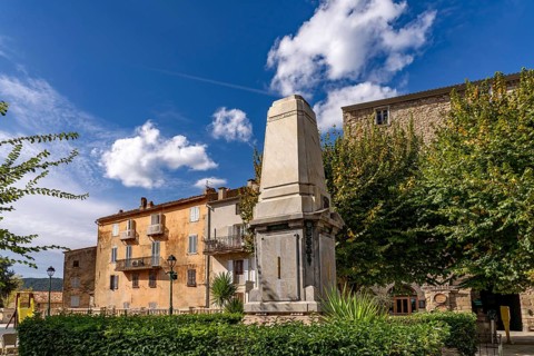 The war memorial monument aux Morts de Sartène on Place de la Liberation or Place Porta square in